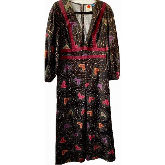 NEW Anthropologie x Farm Rio Deep-V Hearts Print Wide-Leg Jumpsuit, Size Medium - Picture 6 of 8